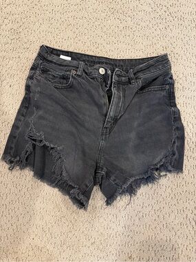 American Eagle Outfitters Black Distressed Frayed Hem Denim Shorts